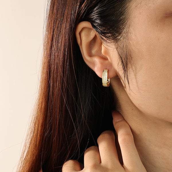 FE2182 925 Sterling Silver Hollow Flower U-shaped Full CZ Hoop Earrings