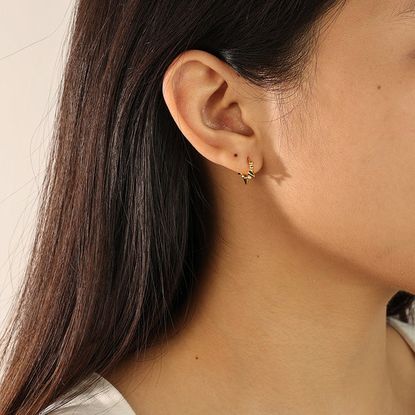 FE2169 925 Sterling Silver Spike Bead Hoop Earrings