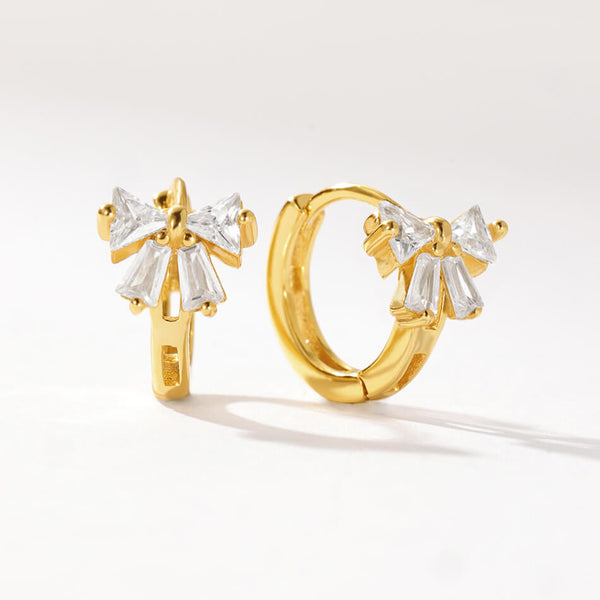 FE2551 Black Cubic Zirconia Butterfly Bow Hoop Earrings