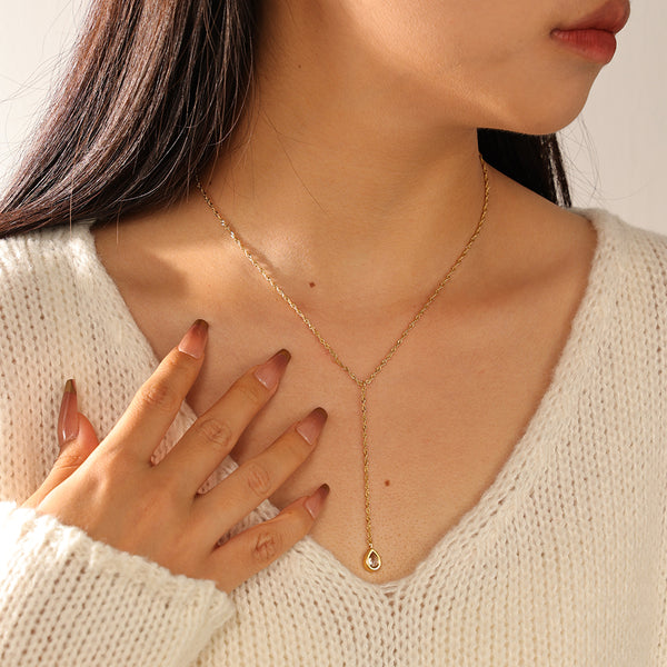 VFX0121 Teardrop CZ Lariat Necklace