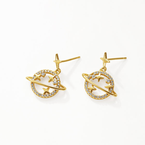 FE3172 Interstellar CZ Dangle Hoop Earring
