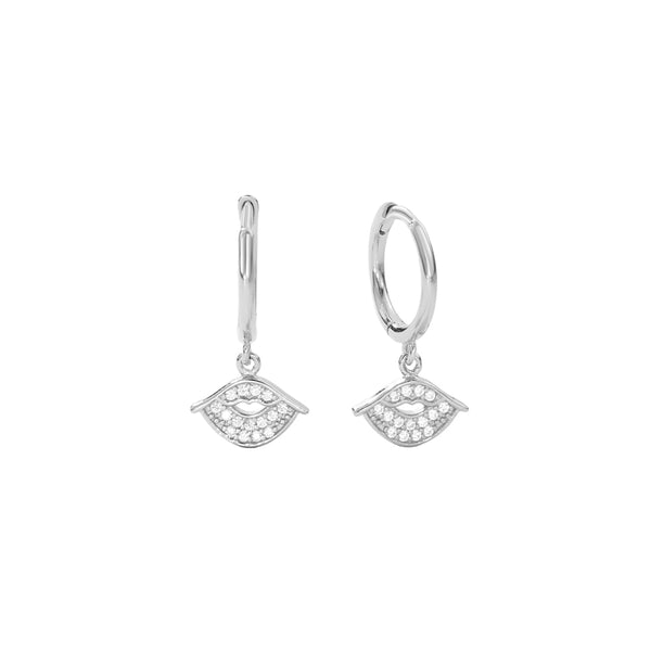 FE2862 925 Sterling Silver Zircon Lip Print Dangle Earrings