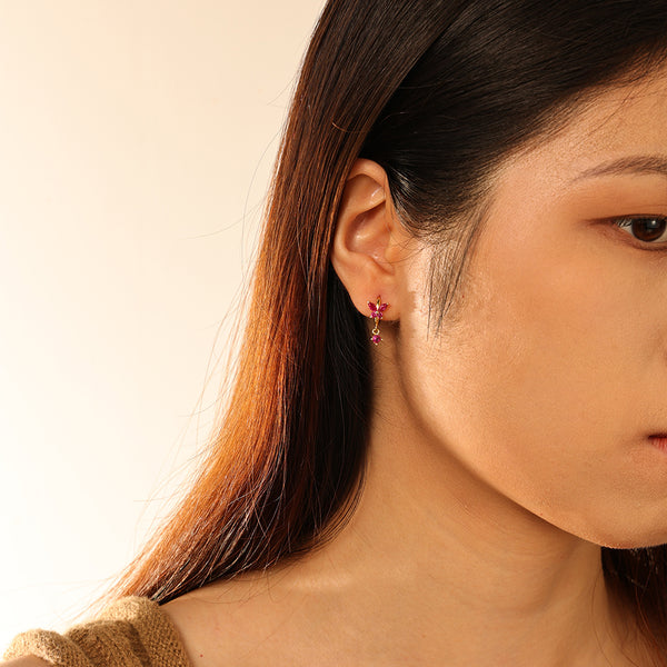 FE2744 925 Sterling Silver Cubic Zirconia Colorful Butterfly Dangle Hoop Earrings