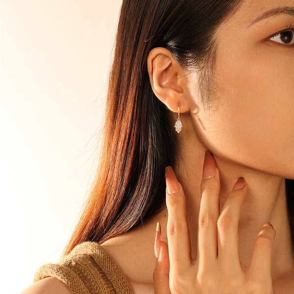 FE2719 925 Sterling Silver Hand Palm Dangle Earrings