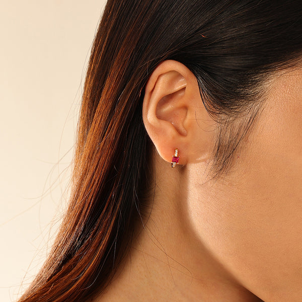 FE2897 925 Sterling Silver Hot Pink CZ Hoop Earrings