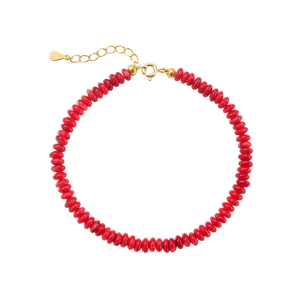 PB0130 925 Sterling Silver Red Coral Beaded Bracelets