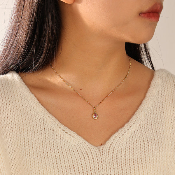 VFD0124 Pink Teardrop Cubic Zirconia Charm Pendant For Necklace Making