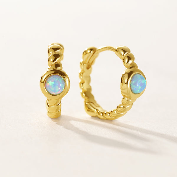 VFE0169 Eternity Bezel Setting Opal Twist Rope Hoops Earring