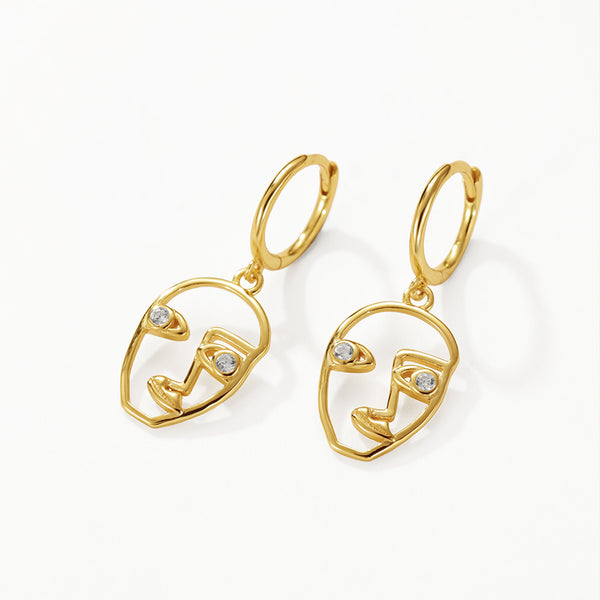 FE3135 Women Face Dangle Hoop Earring