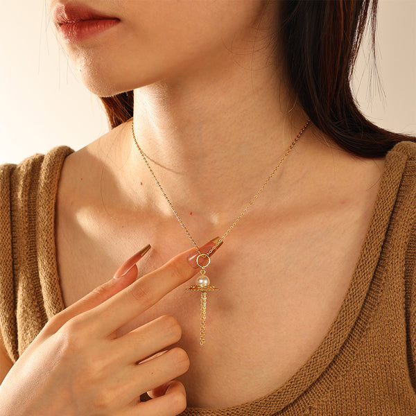 VFX0084 Statement Shell Pearl Pendant Necklace