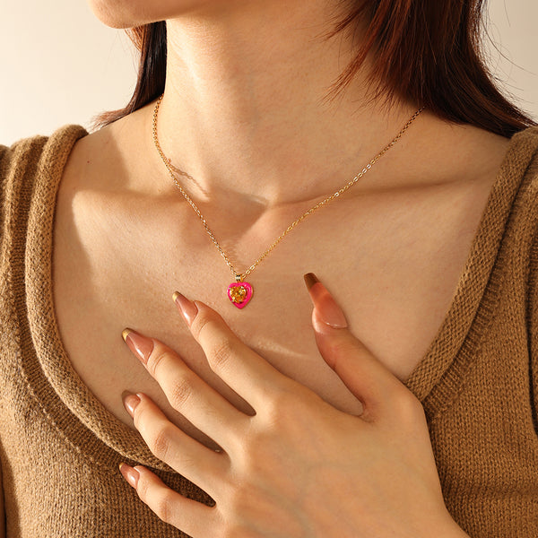 VFX0080 Colorful CZ Emanel Heart Necklace