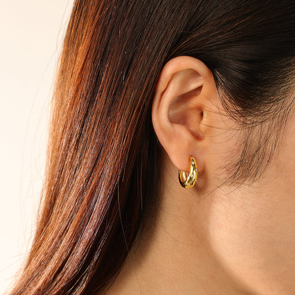 FE2826 925 Sterling Silver CZ Chunky Hoop Earring