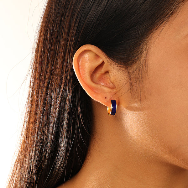 FE2887 925 Sterling Silver Blue Enamel Hoop Earrings