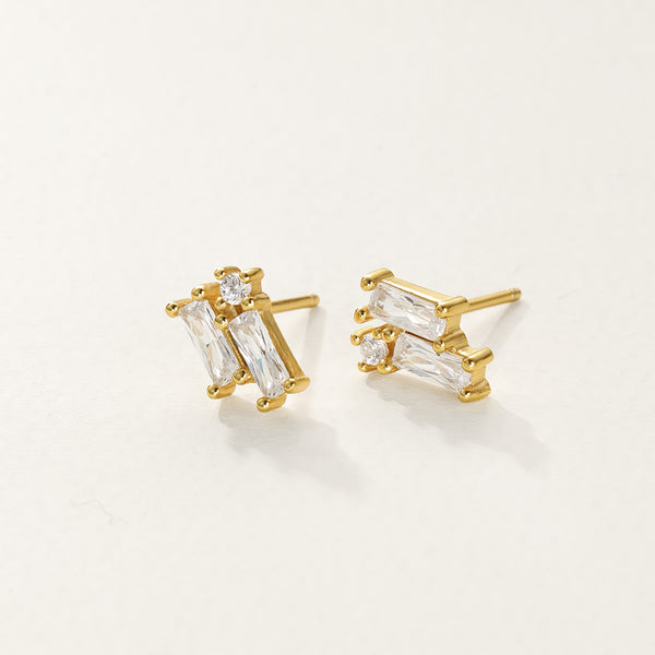 FE2756 925 Sterling Silver Baguette Cubic Zirconia Stud Earrings
