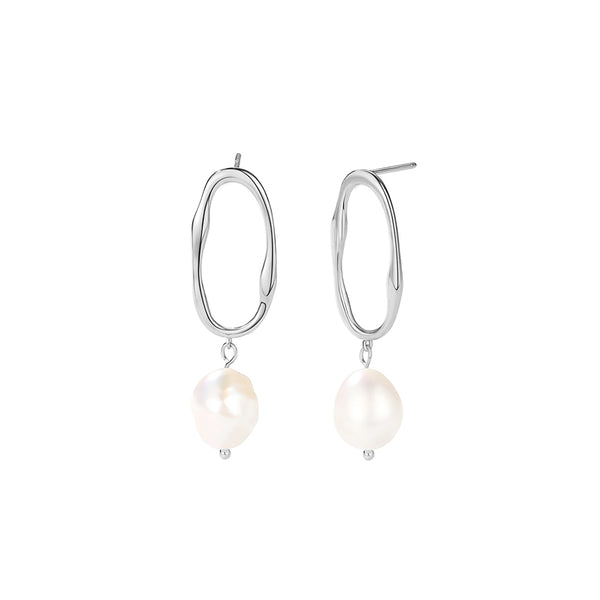 FE2709 925 Sterling Silver Hollow Hoop Pearl Dangle Earring