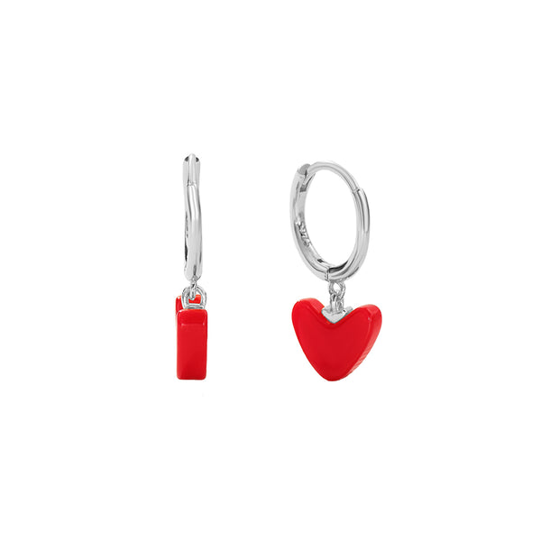 FE2713 925 Sterling Silver Red Heart Hoop Earrings