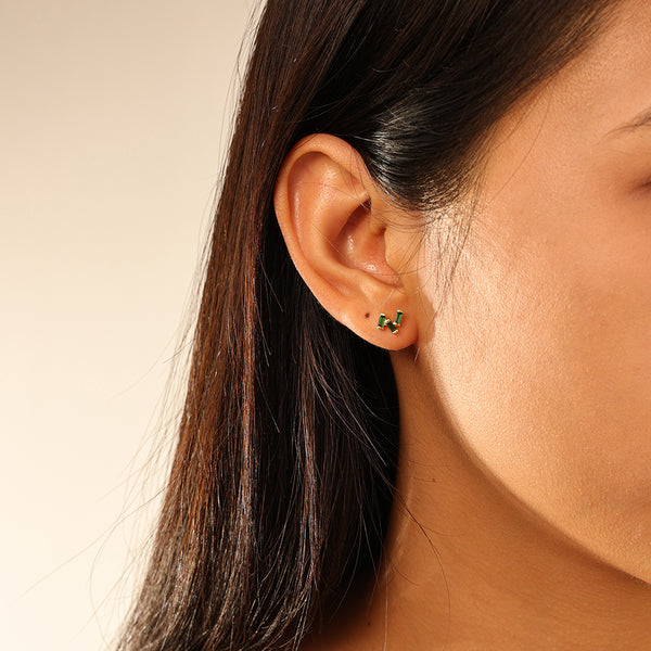 FE2757 925 Sterling Silver Baguette CZ Stacked Stud Earrings