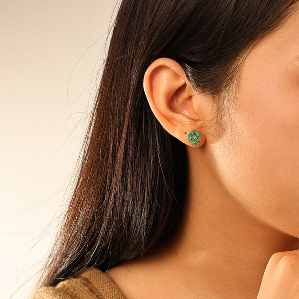 FE2775 925 Sterling Silver Colorful Enamel Melting Emiley Stud Earring