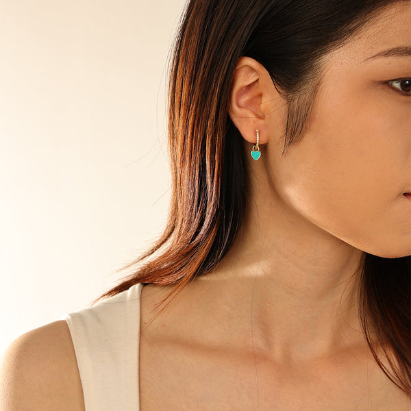 FE2952 925 Sterling Silver Enamel Heart Dangle Earrings