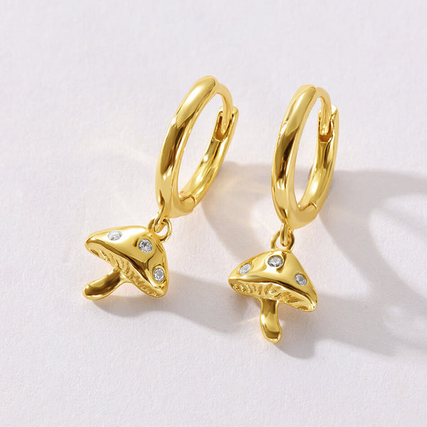 VFE0205 Mini Mushroom Drop Huggie Hoop Earrings