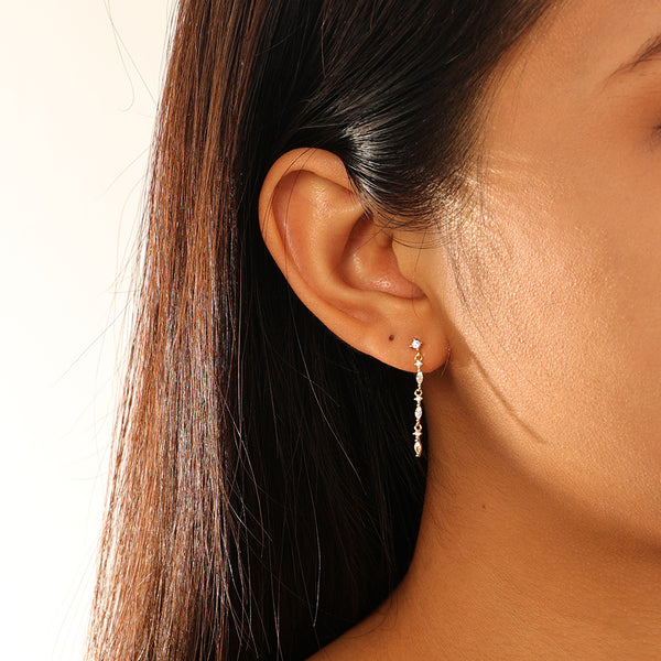 FE2844 925 Sterling Silver Marquise Cubic Zirconia Long Chain Stud Earring