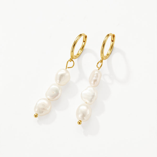 FE3206 Triple Baroque Pearl Drop Hoop Earring