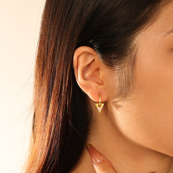 FE2905 925 Sterling Silver Triangular Pearl Dangle Hoop Earrings