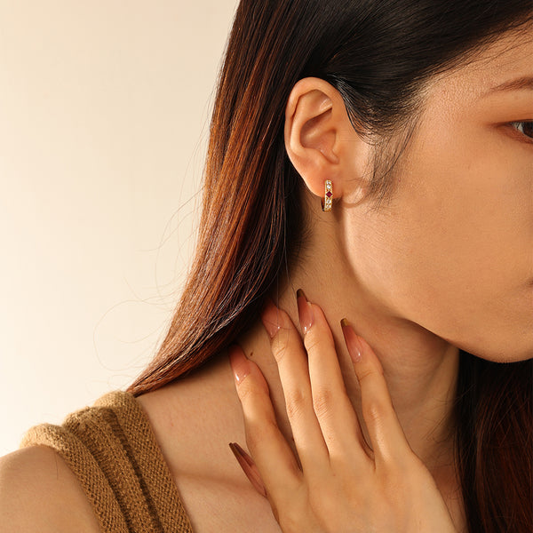 FE2907 925 Sterling Silver Pave Zirconia Hoop Huggie Earrings