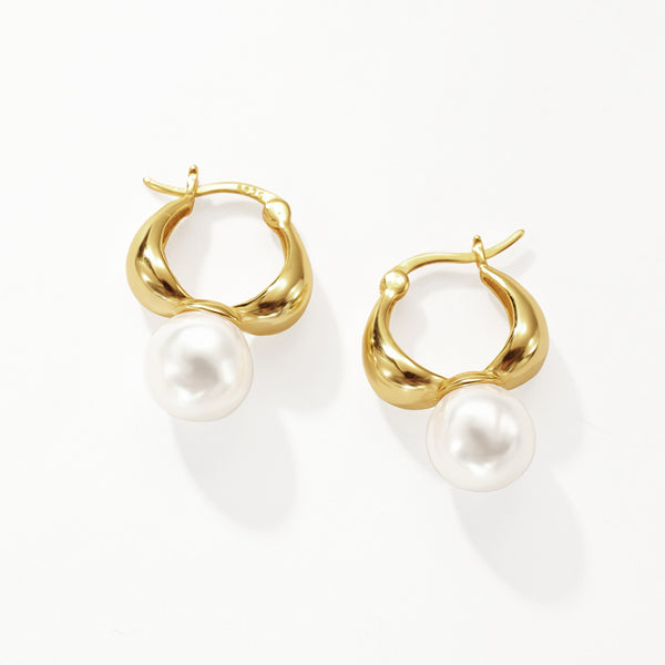 FE3185 Shell Pearl Chunky Hoop Earring