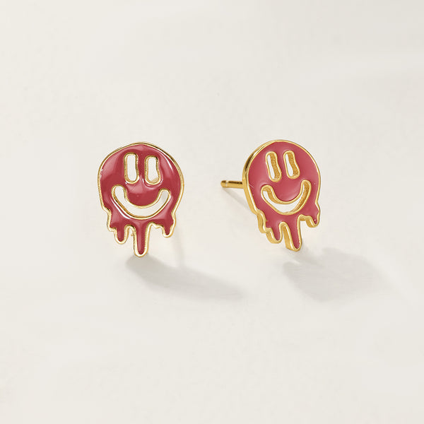 FE2775 925 Sterling Silver Colorful Enamel Melting Emiley Stud Earring
