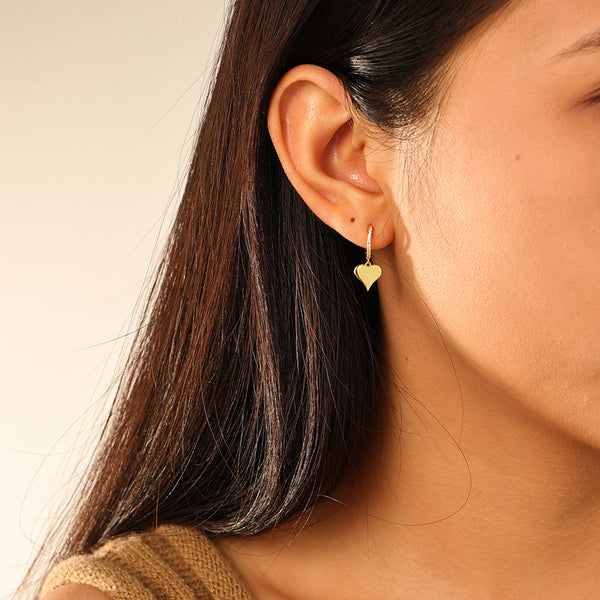 FE2873 925 Sterling Silver Polished Heart Dangle Hoop Eaarings