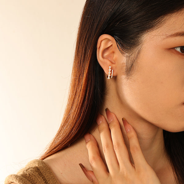 FE2855 925 Sterling Silver Pearl & CZ Hoop Earring