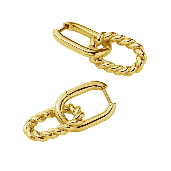 FE3698 Twist Oval Interlock Drop Hoop Earring