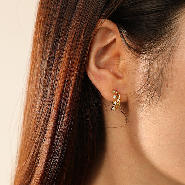 FE2848 925 Sterling Silver Geometric CZ Hoop Earring