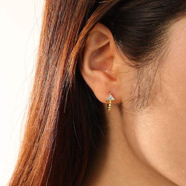 FE2758 925 Sterling Silver Geometric Triangle CZ Hoop Earring