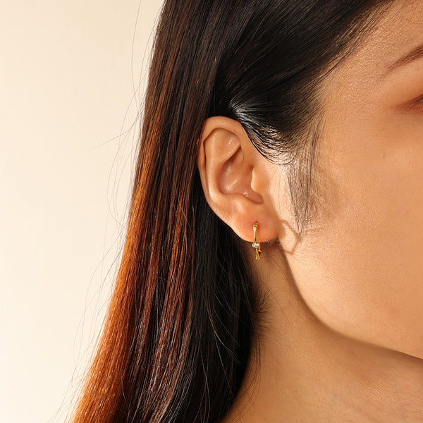 FE2881 925 Sterling Silver Bamboo Diamond Hoop Earrings