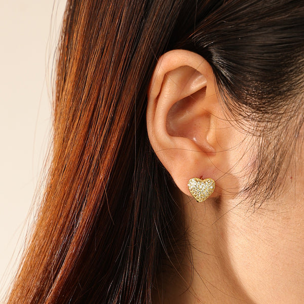 FE2734 925 Sterling Silver Pave Cubic Zirconia Heart Hoop Earrings