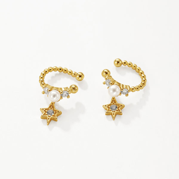 FE3178 Satrburst CZ Shell Pearl Ear Cuff