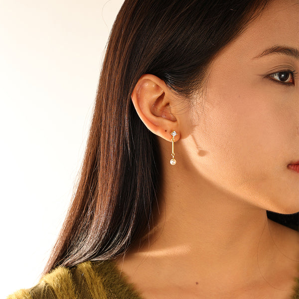 FE3110 CZ & Shell Pearl Drop Stud Earring