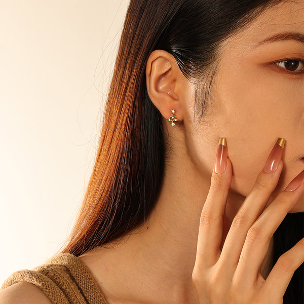 FE2900 925 Sterling Silver CZ Christmas Tree Stud Earrings