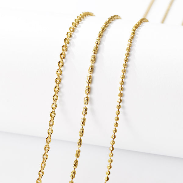 FX1287 925 Sterling Silver Gold Beaded Women Chain Necklaces