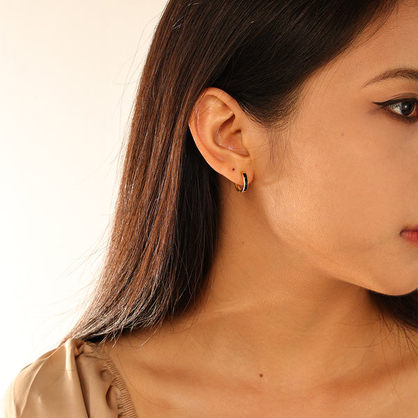 FE2959 925 Sterling Silver Black Zircon Hoop Earrings