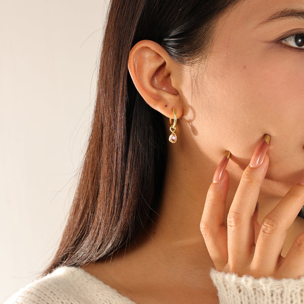 VFD0125 Pink Teardrop Cubic Zirconia Charm Pendant For Earring Making