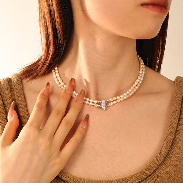 VPN0092 Double Chain Pearl Necklace
