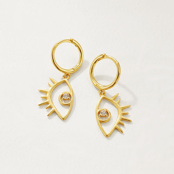 FE2891 925 Sterling Silver Evil Eyes Dangle Hoop Earrings