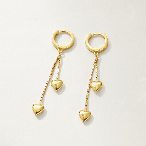 FE2799 925 Sterling Silver Tasseled Heart Dangle Hoop Earrings