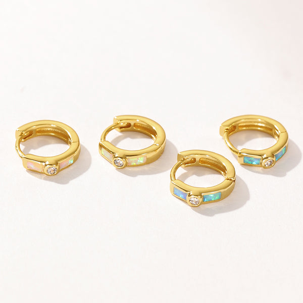VFE0162 Inlay Opal CZ Huggie Hoop Earrings
