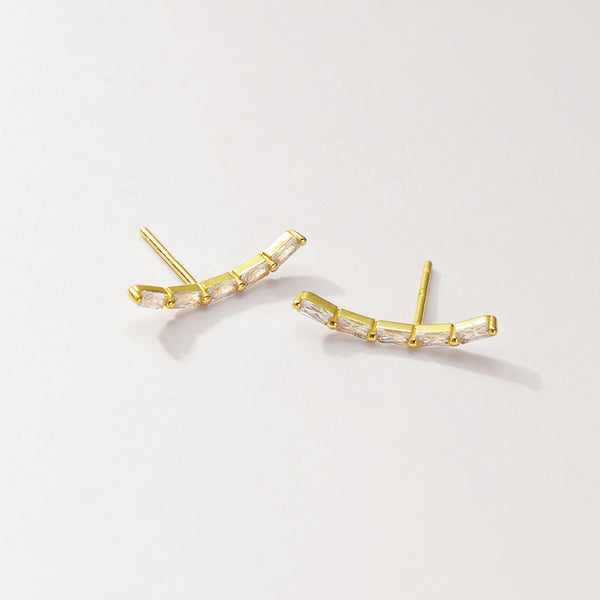 FE2950 925 Sterling Silver Cubic Zirconia Bamboo Stud Earring