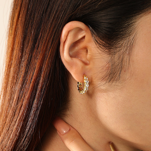 FE2828 925 Sterling Silver Cubic Zirconia Chunky Hoop Earring