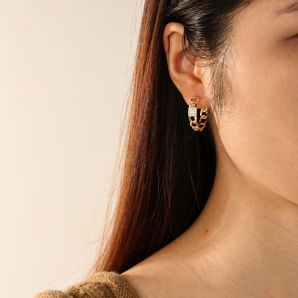 FE2858 925 Sterling Silver Cubic Zirconia Chain Hoop Earring